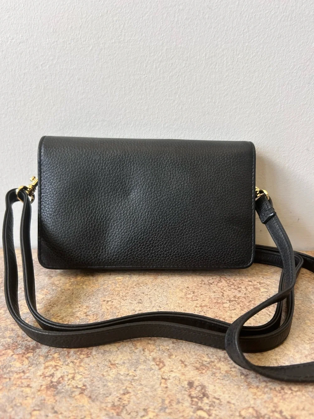 DOPP Genuine Pebbled Black Leather convertible wallet/purse/wristlet